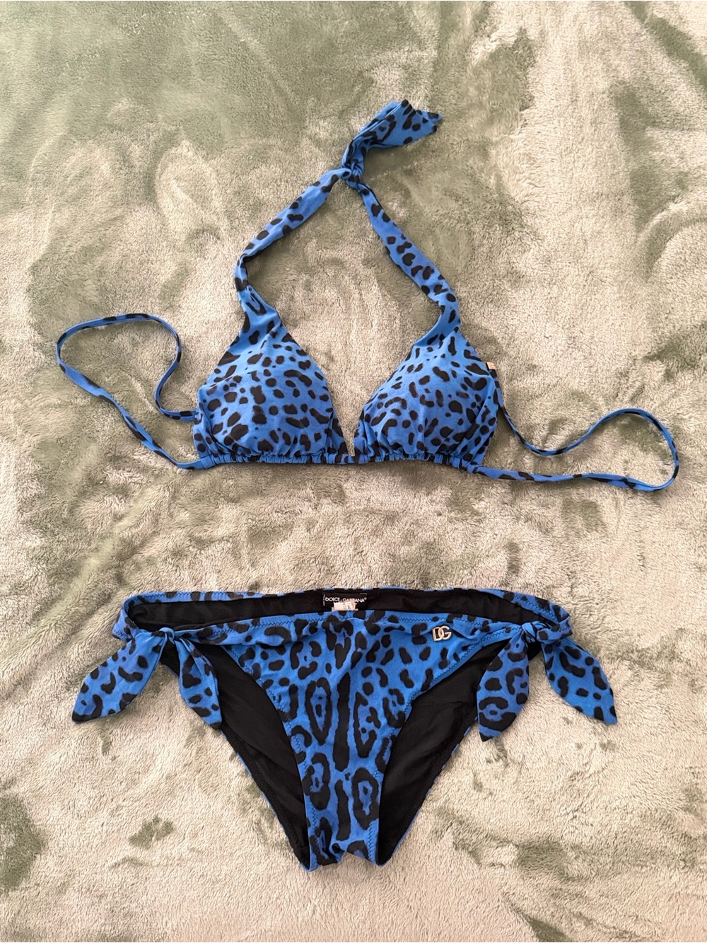 DOLCE & GABBANA Blue Leopard Print Triangle Bikini Set (see size details)